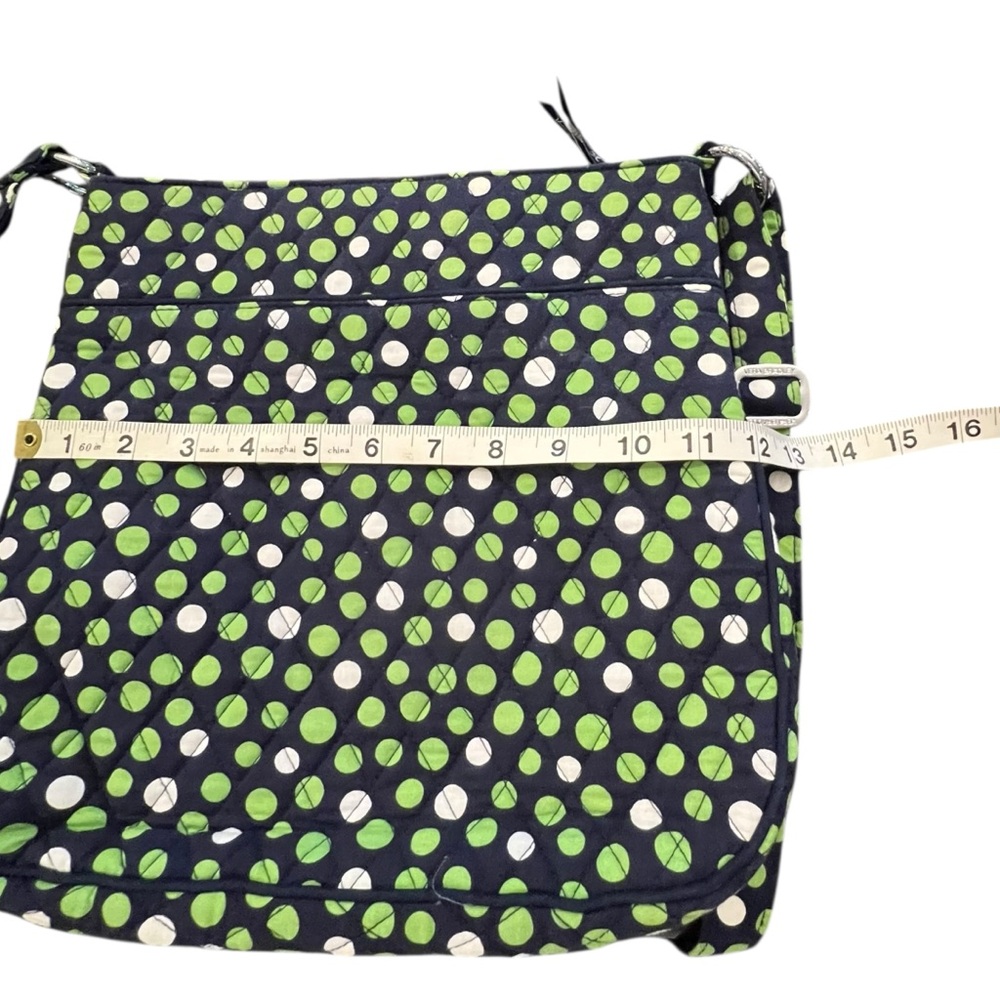 Vera Bradley Lucky Dots Hipster Quilted Crossover Purse 3 Zipper Navy Green - Picture 14 of 16
